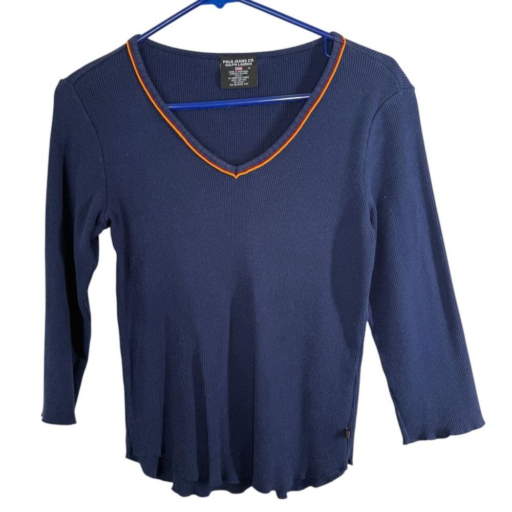 Vintage Ralph Lauren Ribbed Top Sz M Varsity Sporty Y2k Pickleball Golf V Neck